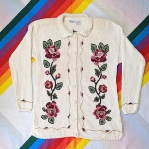 80s Long Floral Knit Cardigan by Capacity